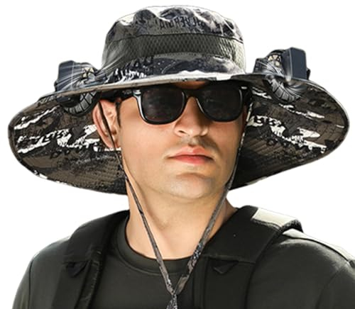 Wpsagek Fächerhut,Mütze mit Fächer,Kühlhut mit Ventilator, Sommer-UV-Schutz mit breiter Krempe, 3 einstellbare Windgeschwindigkeiten - Golf-Sonnenhüte, bequemer Fischerhut zum Strandklettern