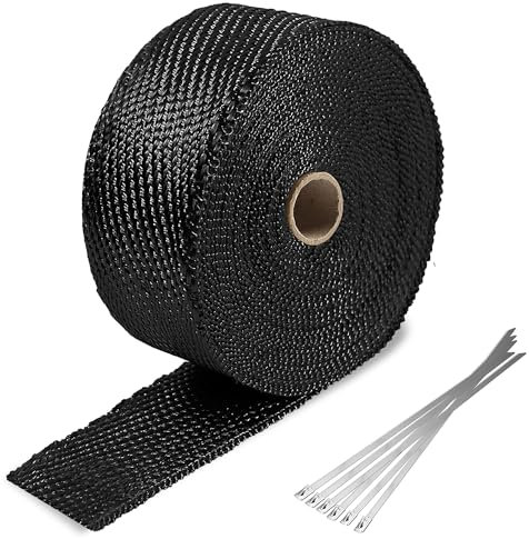 NEZUIBANYZH Hitzeschutzband für Auspuff - 15 m schwarzes Thermoband mit 12 Edelstahlkabelbindern