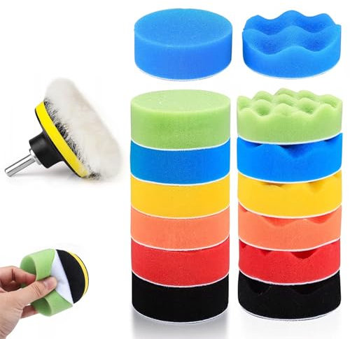 15 PCS Car Polishing Pads Kit, 80MM Car Scratch Repair Kit, Buffing Pads for Drill, Foam Polish Pads with M10 Drill Adapter for Car Polisher Drill Adapter Detail Cleaning