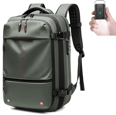 Zaino Sottovuoto Viaggio Con Pompa, Aereo Bagaglio a Mano Borsa da Cabina per Donna Uomo Zaini 17 Pollici Porta PC Casual Impermeabile lucchetto Daypack (Verde militare)