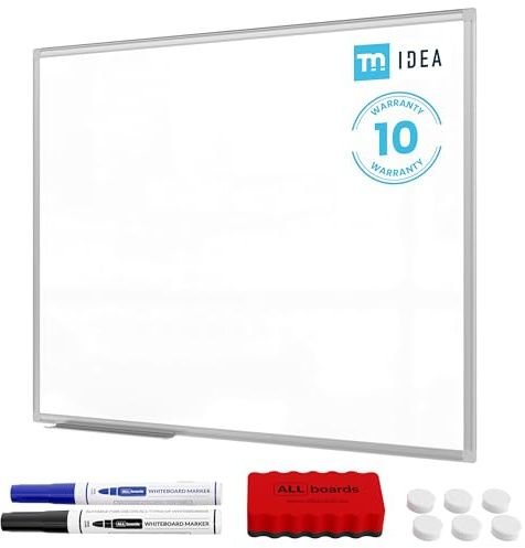 ALLboards Magnetic Dry-Wipe Whiteboard 100x80 cm in Aluminium Frame + Accessory Set – TM IDEA® Flex Series