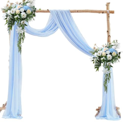 OMJMYY Querbehang Freihanddeko Blau 160x600cm Transparenter Voile Vorhang für Hochzeit - Hochzeitsbogen, Wandbehang, Kulissenvorhang Deko für Wohnzimmer, Hochzeitsfeier, Bühnendekoration