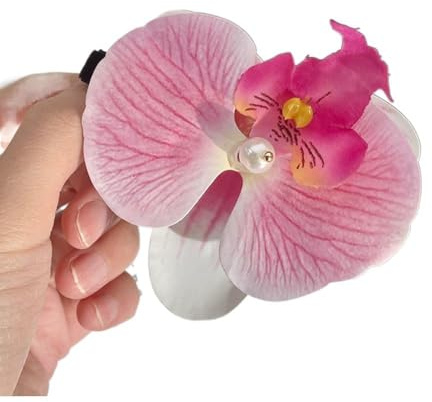 Haarspange mit rosa Orchidee, Blumen-Haarspange, niedlich, rosa Orchidee, elegant, geeignet für gewelltes, lockiges, glattes Haar, süße Clips und Haarspangen