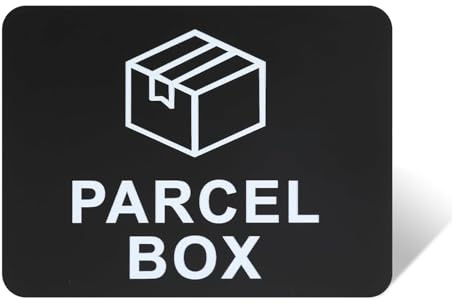 Parcel Box Sign - 11cm x 9cm Waterproof Adhesive Packages and Deliveries Here Signs, Self-Adhesive Parcel Box Sticker for Home, Office, Mailbox, Prevent Lost Packages (Black)