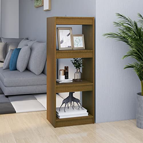 Yunovire Honigbraunes Bücherregal aus massivem Kiefernholz, 40x30x103,5 cm, 3 Fächer, vielseitiger Raumteiler für Wohnzimmer, Schlafzimmer und Büro