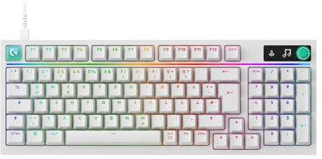 Logitech G G316 X 98 Gaming-Tastatur (Weiß) | 8 kHz, Hot-Swap-taktile Schalter, LED-Matrix-Display, Drehregler, PBT-Tastenkappen, USB-C, RGB LIGHTSYNC, DE QWERTZ