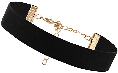 Flongo Velvet Samt Choker Damen Halsband schwarz mit gold O Ringe Anhänger punk goth gothic Halskette Kette Band Elastisch 18mm Breite Verstellbar Für Frauen Mädchen Herren Halloween Kostüm