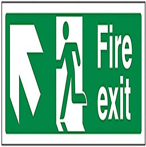 V Safety 14007AX-S Fire Exit Arrow Up Left Sign - Landscape - 300mm x 100mm - Self Adhesive Vinyl, Green