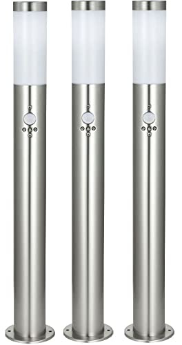 3er Set Bodenleuchten für den Außenbereich, Garten, Park, Edelstahlstrahler, Bewegungsmelder IP44