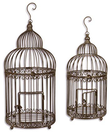Deko Vogelkäfig Antik-Look Metall 2er Set 66/56 cm braun