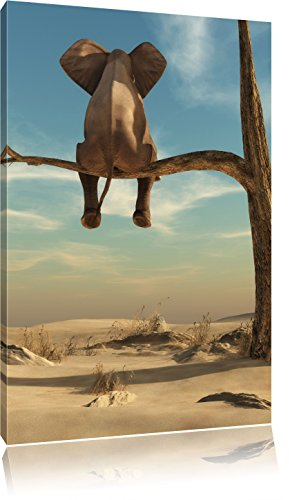 Pixxprint Elefant auf einem AST in der Wüste, Größe: 80x60cm, Leinwandbild, fertig gespannt, Wandbild, Dekoration, Kunstdruck, kein Poster
