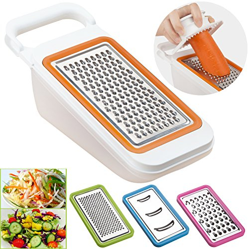Cooko Gemüsehobel,Multifunktions Reibe set, Mandoline GemüseSchneider,4 Austauschbar Rostfreier Stahl Klingen- Reibe, Schredder, Julienne und Zester