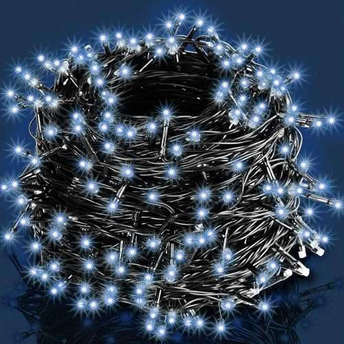 Deuba® Lichterkette 100 LED Außen mit Timer 8 verschiedene Leuchtmodi IP44 Dimmbar Batterie Weihnachten Innen Weihnachtslichterkette Beleuchtung Blau