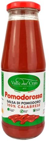 Valle del Crati Salsa Di Pomodoro 100% Calabrese | Naturale, Vegana e Senza Glutine | Ideale Per Condimenti E Primi Piatti | Pronta in 5 Minuti | Bottiglia 720 ml