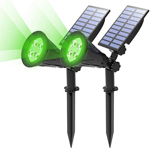 T-SUN Gartenstrahler Solar, 2 Stück 4 LED Garten Solarlampe Solarleuchten, Helle Garten-Licht, 2 Beleuchtungsmodi, Sicherheitsbeleuchtung,Großes Außenlicht für Rasen, Wege, Auffahrt, Terrasse (Grün)