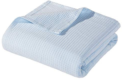 WOHNWOHL® Babydecke Waffelpiqué aus 100% Baumwolle I 70x110 cm I Erstlingsdecke, Farbe:Hellblau