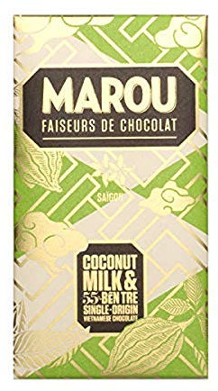 MAROU - Tablette Chocolat Noir 55% Lait de Coco - Grand Cru Ben Tre - 80 g - Sans Lécithine, Sans Gluten - Origine Vietnam