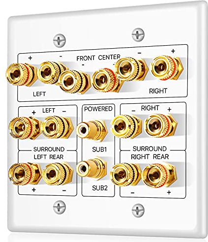 TNP Panneau de Distribution multicanal Prise de Plaque Murale de Haut-Parleur de cinéma Maison coupleur de borne de Liaison en cuivre plaqué Or-7.2 7.1, 2 Prises d'entrée RCA LFE