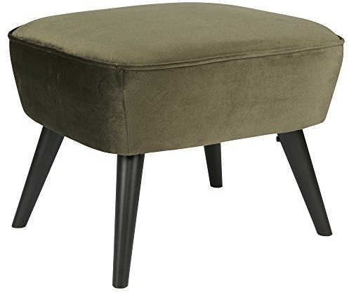 WOOOD Sara Sitzhocker, Hocker Samt Fußhocker Polsterhocker aus Samtstoff Gepolstert Pouf - Warmes Grün - 56x41x36 cm