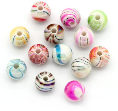 100 Candy Stripe Acrylic 8mm Beads Mixed Colours Jewellery Making J24738V