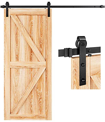 EaseLife 1,8 m Schiebetür-Hardware-Set, einfache J-Umlenkrolle, gleiten reibungslos, leise, einfache Installation (1,8 m Schienen-Set für 91,4 cm ~ 101,6 cm breite Einzeltür)