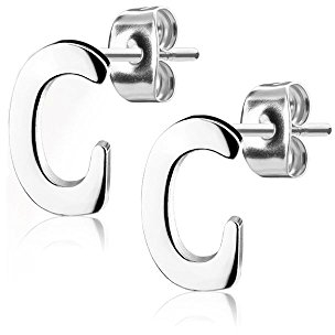 Bungsa BUCHSTABE C Ohrstecker Silber - BUCHSTABEN C Ohrring in Silber - Alphabet Ohrringe zum Stecken - aus Edelstahl - Ohrschmuck für Damen, Kinder & Herren