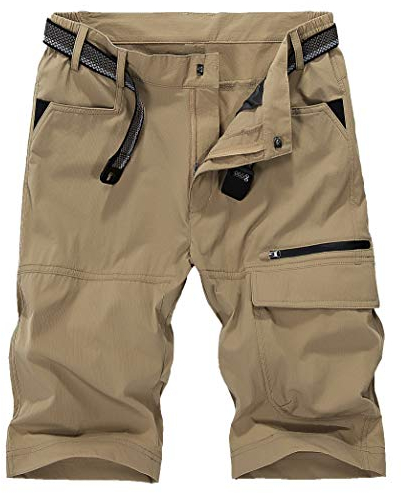 KEFITEVD Kurze Sommerhose Herren Hose Wanderhose kurz leicht Outdoor Shorts Cargohose Arbeitshose Multi Taschen Khaki 38