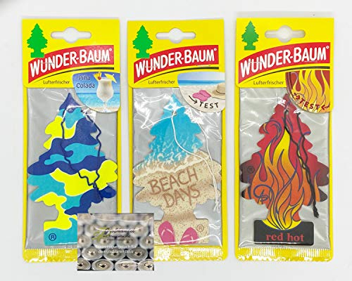 3er Kombi Beach Days - Pina Colada - Red Hot - Wunder-Baum Lufterfrischer Duftbaum inkl. 1 x Glasreinigungstuch von SP Großhandel Gratiszugabe (Beach Days Kombi 1)