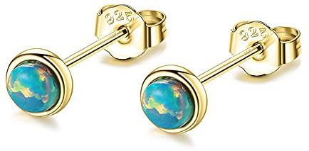 4mm Opal Stud Earrings Sterling Silver 925 Gold Tiny Mini White Blue Green Opal Lobe Earrings Studs For Women Men