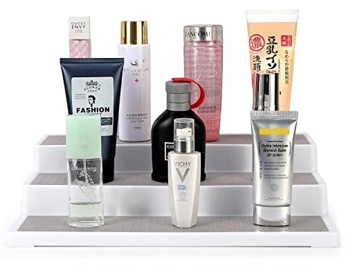Vinsani 3-Tier Spice Rack Multifunctional Organiser Free Standing Skid-Resistant Cupboard Storage for Pantry, Kitchen Cabinets, Fridge, Makeup & Craft Accessories Holder, 37 x 24 x 8.4 cm, White/Grey