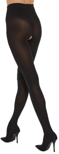 Generic FIORE OUVERT 20/80 Medias con abertura entrepierna abierta costura plana 20/80 DEN S-XXL, 80DEN Negro, M