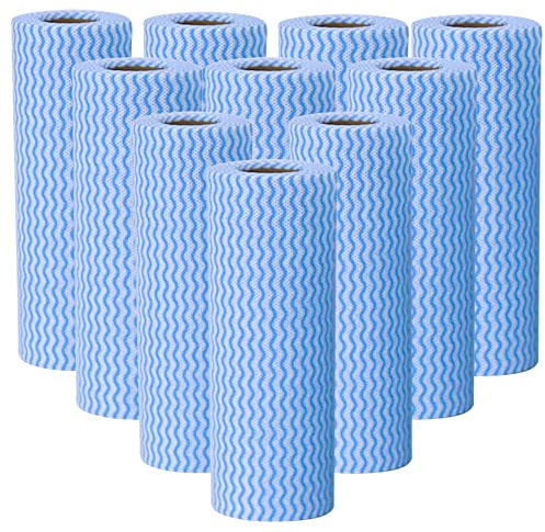 JINYUDOME J Cloth,Wiederverwendbare Reinigungstücher,Putztücher auf Rolle, weich und schnell trocknend, kann wiederholt verwendet werden.6 blaue Tuchrollen (10)