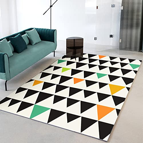 Teppich deko Schlafzimmer Teenager mädchen küchenteppich waschbar Schwarz Grün Orange Geometrisches Dreiecksmuster deko Flur 200x300cm