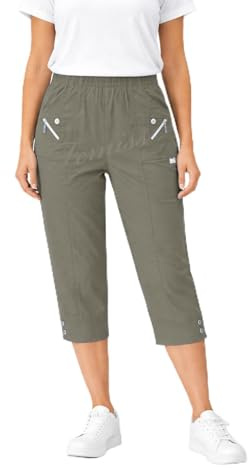 femiss Pantacourt 3/4 pour femme avec élastique - Pantalon court 3/4 doux d'été - Grande taille, moka, 46