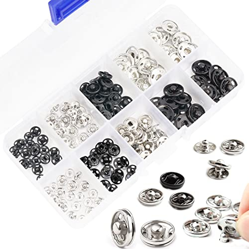 80 Paire Boutons à Coudre Bouton Pression Metal Pressions Couture en Argent Noir Boutons Pressions Metalliques pour Vetement, Jeans, Artisanat DIY (7.5mm, 8.5mm, 10mm, 12mm)