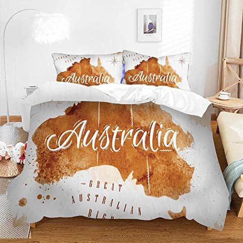 NDXRWDZR Bettwäsche 135x200 Gelbe Australien Karte Bettwäsche-Set mit Reißverschluss Schließung Bettbezug für Kinder Mädchen Weicher Atmungsaktive Mikrofaser Bettwäsche + 2 Kopfkissenbezug 80x80 cm