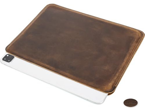 CataPurus Top Grain Genuine Leather 12.9 iPad Sleeve Case, Minimalist Vintage Design, Handmade, Compatible with 12.9 iPad Pro 3/4/5/6 Gen, Fits A1876 A1865 A1983 A2014 A2229 A2232, Coffee 12.9 Inch
