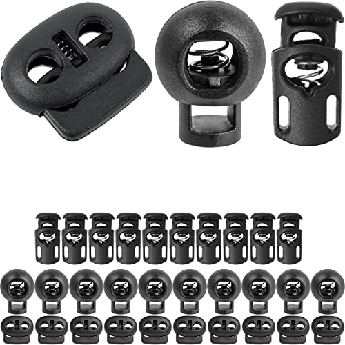 Kordel Stopper Set, 1- und 2-Loch, 30 Stück, Schwarz, für bis Ø 4 mm Kordeln, Band Klemme Bekleidung, Rucksack, Gummikordel Stopper, Schnellverschluss Schnürsenkel, Schnur Rutsche, Tanka Kordelstopper