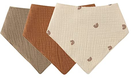 ISAKEN Baby Dreieckstuch Lätzchen, 3 Stück Sabberlätzchen, Weiche und Absorbierende Musselin Halstücher Sabberlätzchen mit 2 Verstellbares Druckknopf Lätzchen für Jungen Mädchen Neugeboren