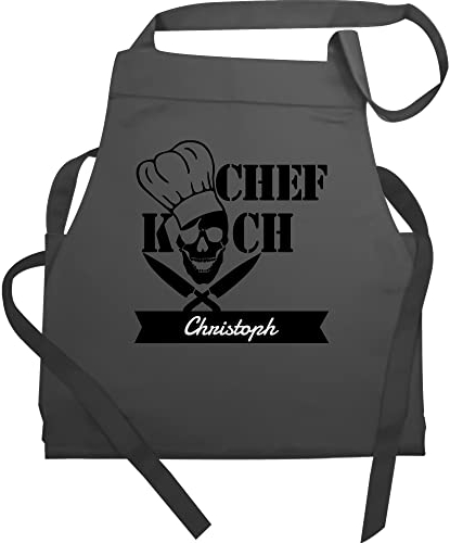 Schürze - Kochschürze - Chefkoch mit Name I Geschenk Kochen I Hobbykoch - 60x87 - Anthrazit - personalisierte küchenschürze herren küchentextilien küche männerschürze totenkopf