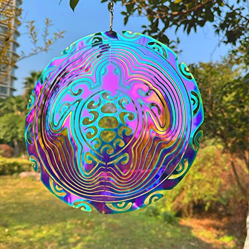 Dinoneyi Windspiel Outdoor Metall 3D Windspiel Hängende Schildkröte Hof Garten Dekor Geschenke Edelstahl Turtle Spinner mit 360° drehbarem Haken
