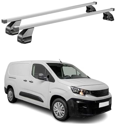 OMAC Menabo Dachträger für Peugeot Partner mk3 2018-2026 Stahl Silber | DIN 75302:2019 & ISO/PAS 11154:2006 geprüft, Abschließbar, City-Crash-getestet, bis 75 kg Traglast, Querträger, Grundträger