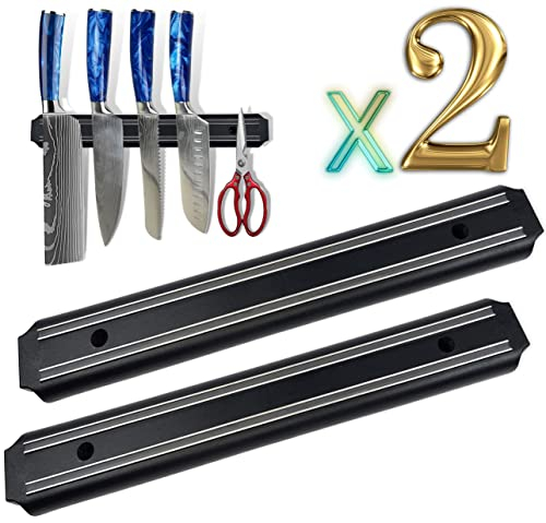 G GiGilbani Porte Couteaux Aimanté Cuisine avec Aimant Extra Puissant-2 Pièces de 33 cm- Barre Aimantée Porte Couteaux Ustensiles de Cuisine et Outils Aimant Porte Couteau Fixation Mural très Forte.