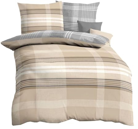 Kaeppel Mako Satin Bettwäsche 2 TLG. 135x200cm / 155x220cm Beyond Braun Creme Grau Melangierend, Größe:155x220cm Bettwäsche