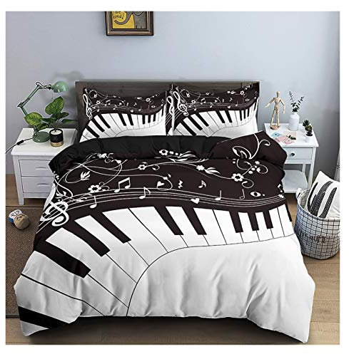 Bettwäsche Set 3D Druck Bettwäsche Set 2/3 Stücke Black Piano Keyboard Music Note Duvet Cover Sets Mikrofaser Bettbezug, enthalten: 1 Bettbezug, 2 Kissenbezug (keine Bettdecke innen) Bettbezug Set ( C