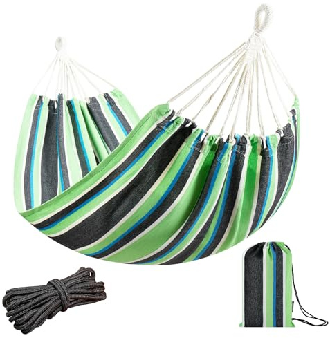 JoyView Brasilianische Hängematte für Einzelperson, 200,2 x 100,1 cm, tragbare Baumwoll-Hängematte mit Seilen zum Aufhängen und Tragetasche, groß für Terrasse, 136 kg Kapazität, perfekt für Outdoor