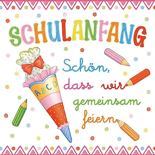 20 Servietten Einschulung Mädchen rosa pastell als Tischdeko Deko Schuleinführung Schule mit Zuckertüte und ABC. Deko Schulanfang Mädchen Schulkind 2025 mit Spruch 33x33cm
