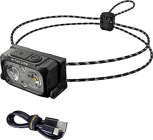 Nitecore Stirnlampe NU21, leicht, USB-C-aufladbare LED Kopflampe, 360 Lumen, 58 m Leuchtweite, Rotlicht für Nachtsicht, schwarz