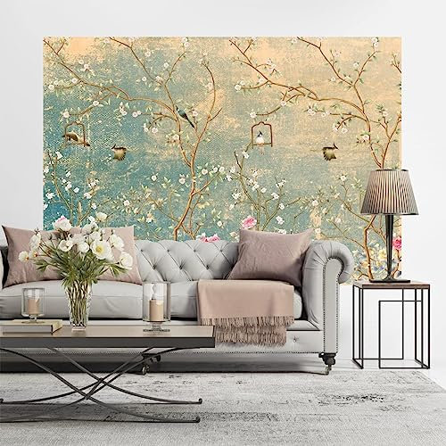 GIVLWF Papier Peint Panoramique de Chinoiserie Fleurs Et Oiseaux, Fond De Luxe Floral Poster Murale Intissé - pour Chambre Salon Décoration Murale - 300 x 210 cm
