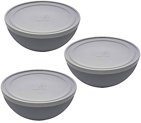 3er Set Magu Natur-Design Schüssel Anthrazit mit Deckel Ø 20 cm aus einem Polymer aus natürlichen Materialien Servierschüssel Salatschüssel